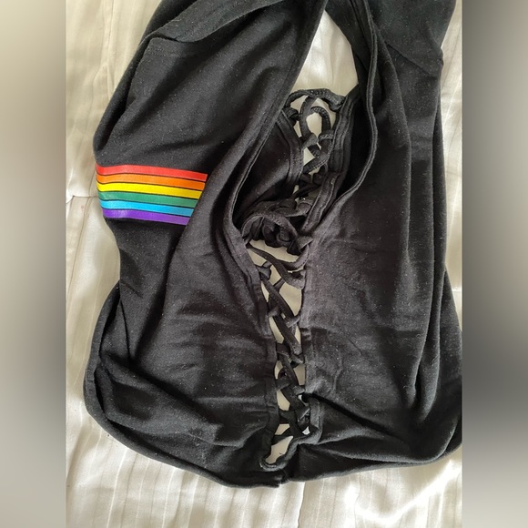 ❌SOLD❌  Black rainbow stripe crop top - Picture 2 of 7